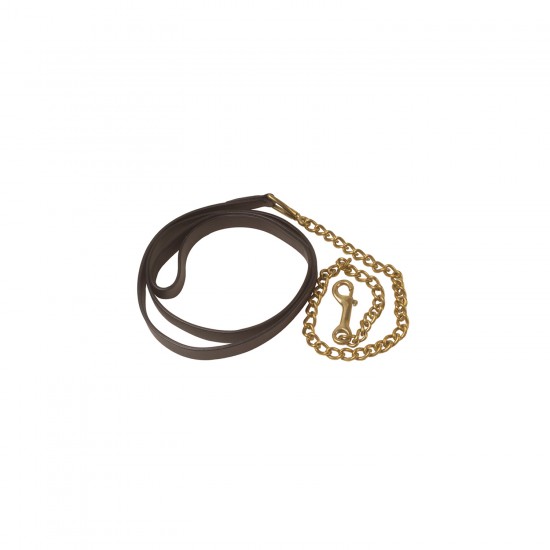 Lunghina per cavallo in cuoio nero con catena ORO O ARGENTO, lunghezza 2,20 mt con maniglia