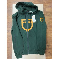 FELPA EQUESTRO UOMO EQUITAZIONE MONTA INGLESE IN COTONE CON ZIP ANTERIORE COMODA CON CAPPUCCIO LOGO EQUESTRO DI COLORE GIALLO SUL DAVANTI