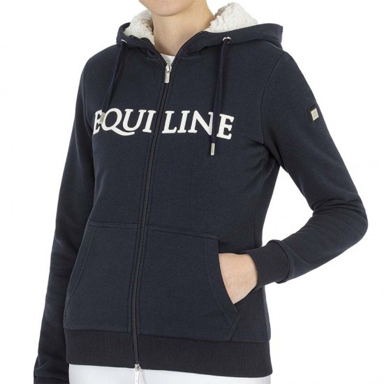 Felpa Equiline Celastec con cappuccio da donna due tasche zippate e rivestimento interno in ecopellicciotto