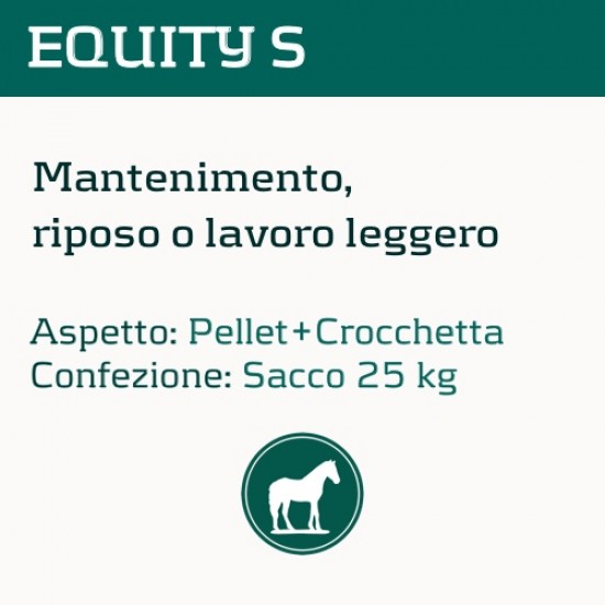 Mangime alimento per cavalli  Cortal EQUITY S Moderata attività sportiva  Aspetto: PELLET + CROCCHETTA  Confezione: Sacco da 25 kg PER ACQUISTO SUPERIORE AI DUE SACCHI INVIARE UNA MAIL CON QUANTITA, INDIRIZZO SPECIFICO E UN NUMERO TI TELEFONO