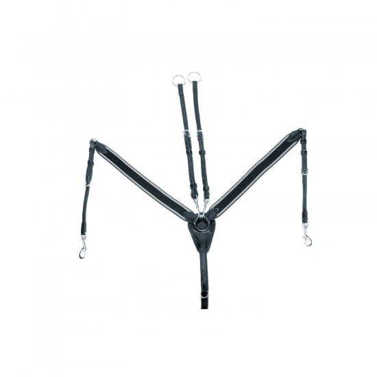 PETTORALE PER CAVALLI ELASTICO + MARTINGALA CON FORCHETTA IN CUOIO DOPPIATO