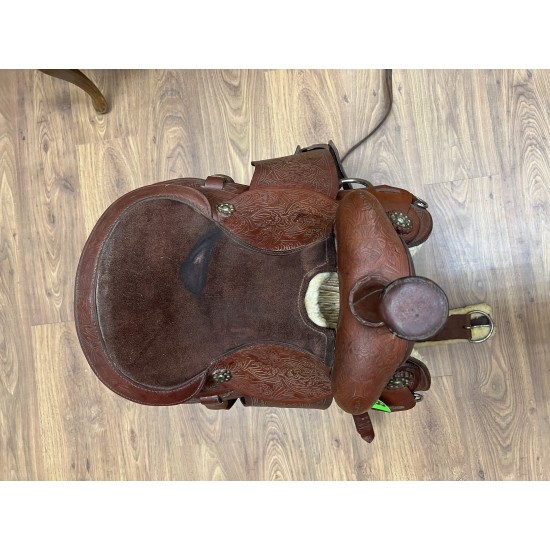 Sella Western Junior in cuoio marrone 10'/11' Usata con staffe e sottopancia Vera OCCASIONE!