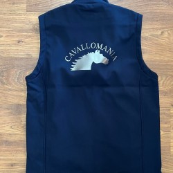 Gilet Uomo monta inglese smanicato Softshell tessuto tecnico traspirante linea CavalloMania Collection interno foderato in pile logo C.M.