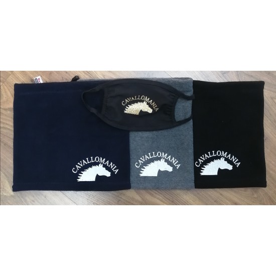 Scaldacollo sportivo Unisex, invernale, in pile caldo multifunzionale CavalloMania Collection  Made in Italy logo C.M anteriore bianco