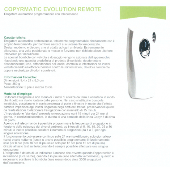 EROGATORE PER INSETTICIDI COPYR AUTOMATICO PROGRAMMABILE COPYRMATIC EVOLUTION