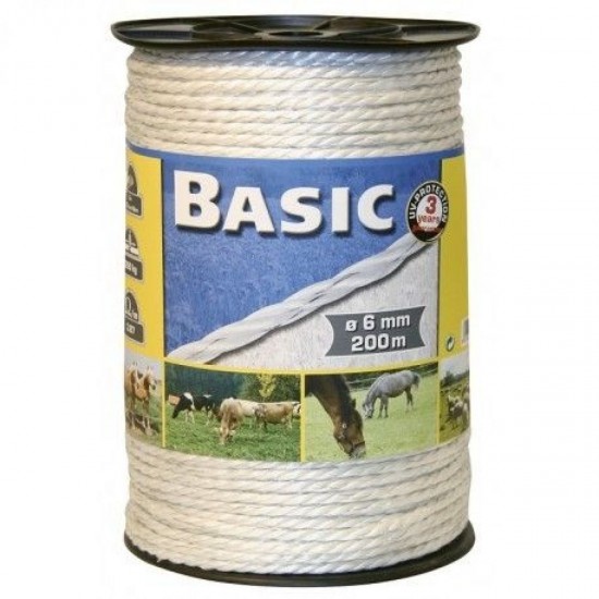 CORDA ELETTRICA BASIC 6MM 200M PER RECINTI ELETTRICI PER CAVALLI E ALTRI ANIMALI