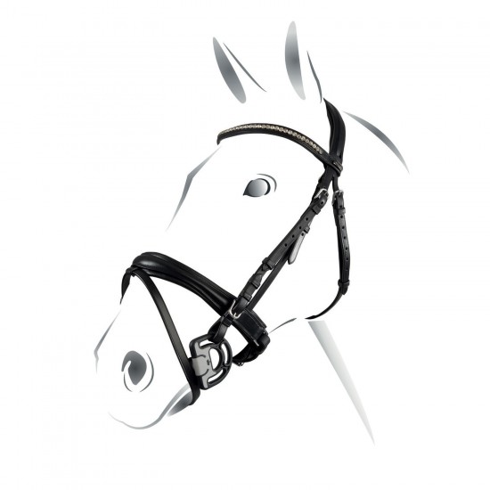 TESTIERA EQUESTRO MODELLO CRANK n cuoio italiano di alta qualità con fibbie in acciaio inox per renderla ancora più resistente. Frontalino decorato con brillantini incastonati 