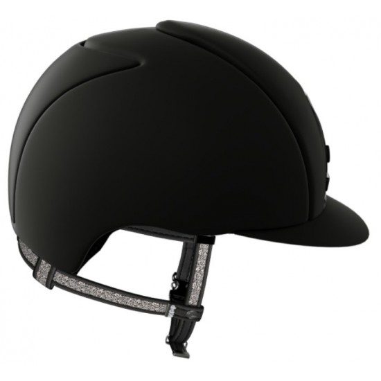KEP ITALIA CROMO TEXTILE casco superior helmets cornice cromata monta inglese CINTURINO nero IN PELLE con Crystal Swarovski Fabric