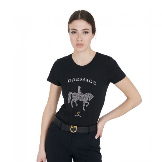 T-SHIRT DONNA SLIM FIT DRESSAGE CON STRASS EQUESTRO traspirante