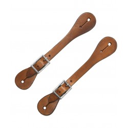 Coppia di cinturini in cuoio per speroni western, regolabili. 