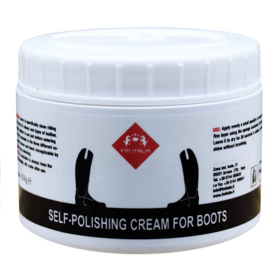 FM ITALIA CREMA AUTOLUCIDANTE PER STIVALI COLORATA PER CUOIO E FINIMENTI DEL CAVALLO E CAVALIERE 200 G.