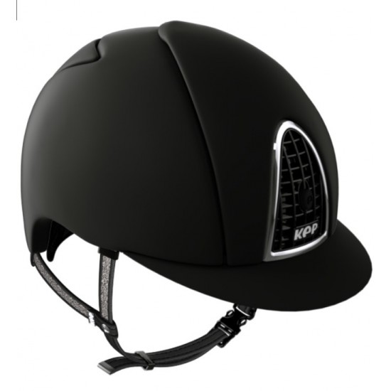 KEP ITALIA CROMO TEXTILE casco superior helmets cornice cromata monta inglese CINTURINO nero IN PELLE con Crystal Swarovski Fabric