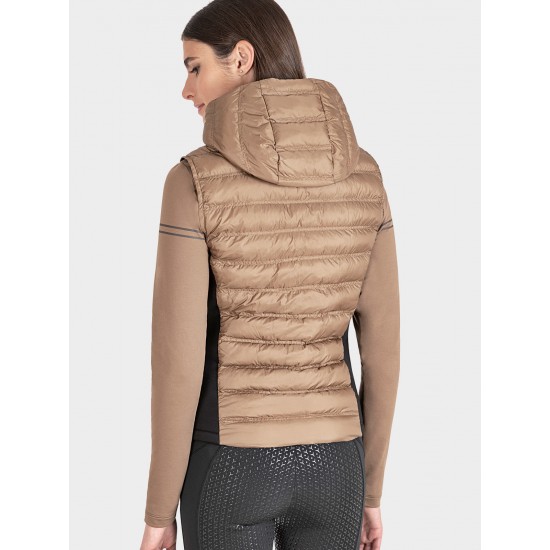 GILET EQUITAZIONE MONTA INGLESE CAMEL CON LOGO EQUILINE DONNA ecopiumino