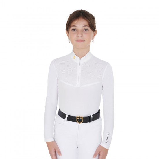 POLO COMPETIZIONE EQUITAZIONE MONTA INGLESE BAMBINA MANICA LUNGA EQUESTRO TECNICA