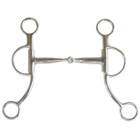 Morso per cavallo monta western leva corta In acciaio inox snodato con inserti in rame, asta da 7".