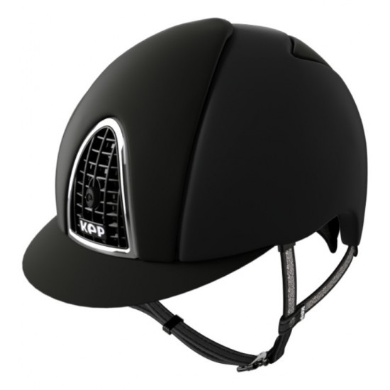 KEP ITALIA CROMO TEXTILE casco superior helmets cornice cromata monta inglese CINTURINO nero IN PELLE con Crystal Swarovski Fabric