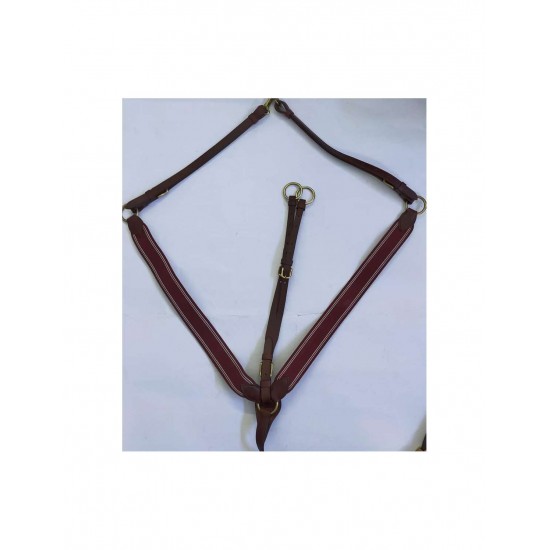 PETTORALE IN CUOIO INGLESE CON FASCE ELASTICHE,ANELLI E FIBBIE OTTONE,ELASTICO BORDEAUX SARM