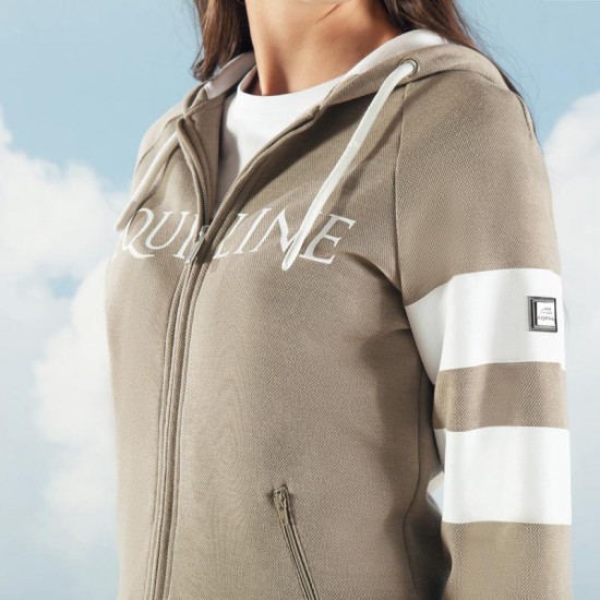 Felpa per equitazione da donna con zip e cappuccio Equiline modello Eglege, novità primavera/estate 2022. Realizzata in tessuto traspirante