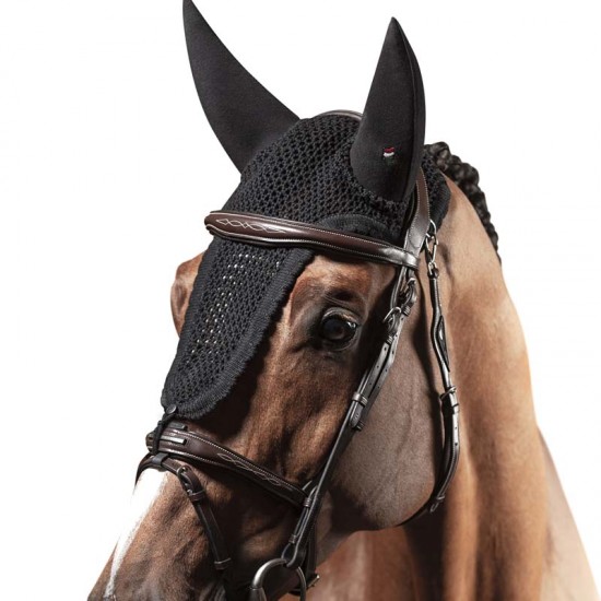 Cuffietta Equiline insonorizzata modello Ruben SoundLess Ear Net per cavallo, con tirante per briglia
