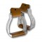 Coppia di staffe per cavallo western in alluminio con panca rivestita in cuoio e decorazioni laterali.