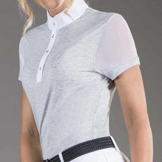 Polo equitazione monta inglese donna competizione Equiline Sunny colletto alla coreana in tessuto tecnico