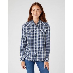Camicia donna in cotone a quadri slim fit WESTERN CHECK SHIRT IN MEDIEVAL BLUE manica lunga