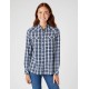 Camicia donna in cotone a quadri slim fit WESTERN CHECK SHIRT IN MEDIEVAL BLUE manica lunga