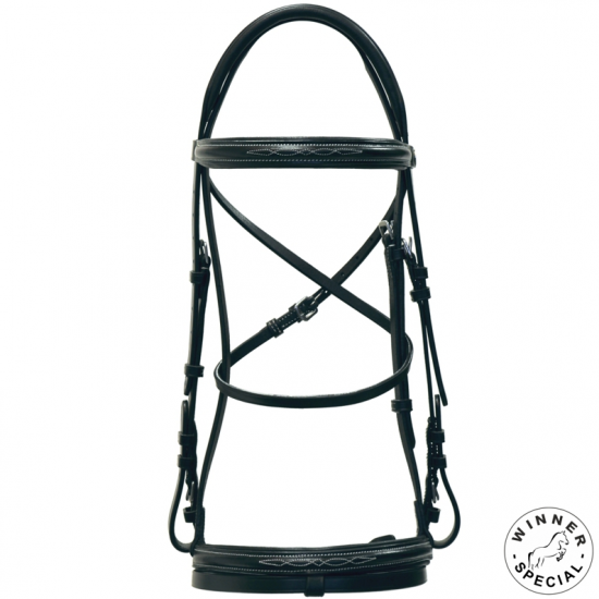TESTIERA CAVALLO IN CUOIO WINNER SPECIAL RICAMI IMBOTTITA, REDINI GOMMA