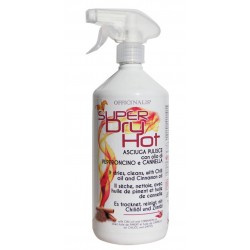 SUPER DRY HOT OFFICINALIS SPRAY CANNELLA E PEPERONCINO 1000 ml  SCIUGA E PULISCE IL MANTELLO DEL CAVALLO CURA DEL PELO 