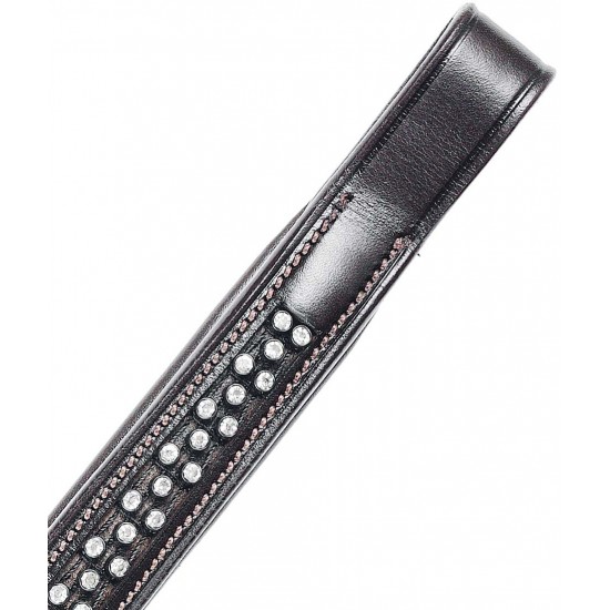 Frontalino in cuoio per testiera del cavallo Tattini in cuoio con 3 file di strass