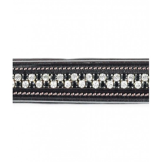 Frontalino per testiera cavallo Tattini in cuoio decorato con 2 file di strass alternati bianco/nero