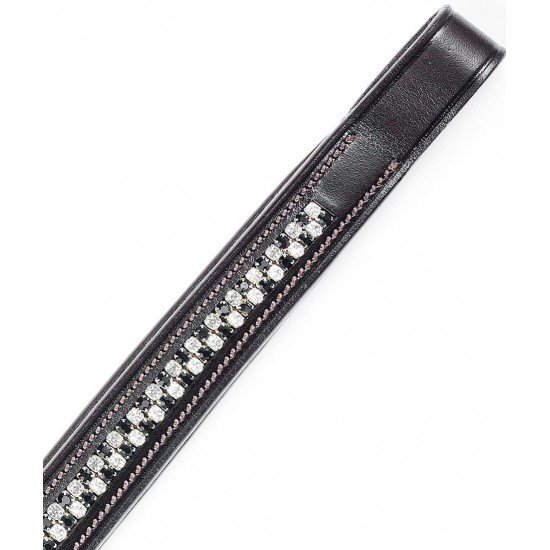 Frontalino per testiera cavallo Tattini in cuoio decorato con 2 file di strass alternati bianco/nero
