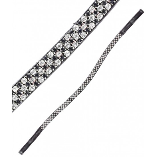 Frontalino per testiera cavallo Tattini in cuoio sagomato decorato con 3 file di strass alternati bianco/nero