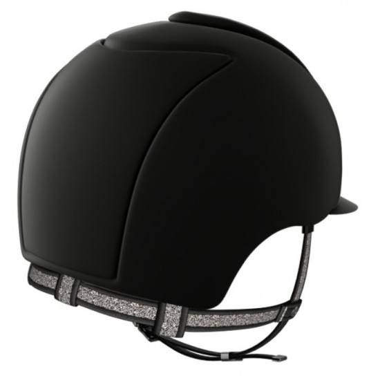 KEP ITALIA CROMO TEXTILE casco superior helmets cornice cromata monta inglese CINTURINO nero IN PELLE con Crystal Swarovski Fabric